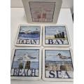 4 x Coasters in box - Beach themed - Tile coasters in wooden frame