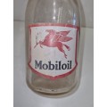 Vintage Mobiloil Glass Bottle - One Imp Quart
