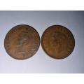 2 x 1D coins - 1945 & 1949