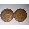 2 x 1D coins - 1945 & 1949