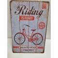 Rustic Tin Sign with bicycle detail - Riding is fun - 30cm x 20cm