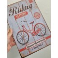 Rustic Tin Sign with bicycle detail - Riding is fun - 30cm x 20cm