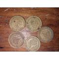 5 x 1/2c coins - 1961 and 1962