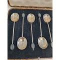 6 x Vintage Hallmarked Silver Coffee Bean Spoons in Original Box