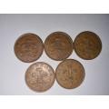 5 x 2 New Pence coins