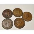 5 x Mauritius 5c coins