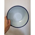 Light Blue Vintage Enamel Dish with dark blue trim