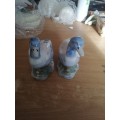 2 x white and blue ceramic ducks