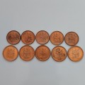 1970 AU/UNC Rhodesian Half and One Cents (10 Coins) #C0139