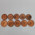 1970 AU/UNC Rhodesian Half and One Cents (10 Coins) #C0139