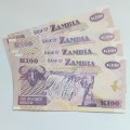 AU/UNC 100 Zambian Kwacha Bank Note Lot  #N0032