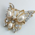 Gold Pearl and Diamante Butterfly Costume Brooch #O0114