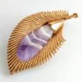 Gold Feather with Gemstone Brooch #O0118