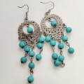 Turquoise bead Chandelier Costume Earrings #O0136