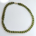 Woven Green and Gold Beaded Necklace #O0168