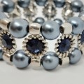 Blue and Silver Beaded Stretch Bracelet #F044