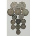 Collection of 14 silver coins from around the world. Some good.