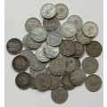 South Africa collection of 40 silver three pence Coins. 55.25 grams.