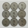 South Africa collection of 9 silver half crowns. 125.42 grams.