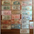 Collection of 20 old bank notes from around the world.
