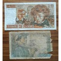 Banque de France collection of 2 old bank notes.