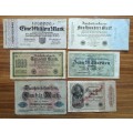 Collection of 6 German Reichsbanknote.