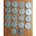 South Africa collection of 18 silver two Shillings. 200.56 grams.
