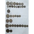 Collection of 35 silver coins from around the world. 122.69 grams.