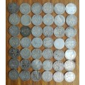 Great Britain collection of 42 Sterling silver three pence coins. 56.91 grams.