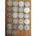 South Africa collection of 22 Silver mixed two Shillings and 20 cents. 246.31 grams.