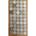South Africa collection of 50 Silver mixed Shillings and 10 cent coins. 278.08 grams.