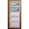 South Africa collection of 5 old R5 bank notes.