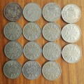 Great Britain collection of 15 Different dates old Two Shillings coins.