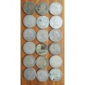 South Africa collection of 18 (80% Silver) Shillings. 95.77 grams.