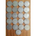 South Africa collection of 21 Silver Half Crowns. 292.44 Grams.