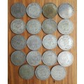 South Africa collection of 19 Silver Half Crowns. 263.75 Grams.