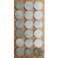 South Africa collection of 18 Silver Half Crowns. 250.43 Grams.