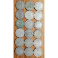 South Africa collection of 18 Silver Half Crowns. 250.16 Grams.