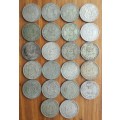 South Africa collection of 22 Silver Two Shillings. 245.66 Grams.