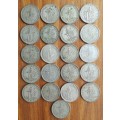South Africa collection of 21 Silver Shillings. 116.73 Grams.