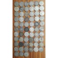 South Africa collection of 63 Silver Sixpence coins. 173.59 Grams.