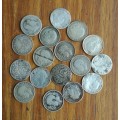 Collection of 17 Sterling silver threepence coins. 22.60 Grams.
