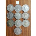 South Africa collection of 10 Silver 5 Shillings. One bid takes all.