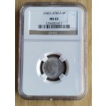 South Africa 1948 MS63 NGC Silver Sixpence.