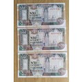 Soomaaliya 3 UNC Consecutive number 50 Shilin Bank Notes. (578-580)