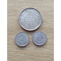 India Collection of 3 old Silver Coins.
