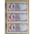 South Africa Replacement 3 Consecutive number de Jongh R1 Bank Notes. (Z24)(239-241)
