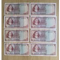 South Africa de Jongh collection of 8 Old R1 Bank Notes.