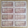 South Africa de Jongh collection of 8 Old R1 Bank Notes.