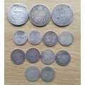 Great Britain Collection of 13 Sterling silver coins.